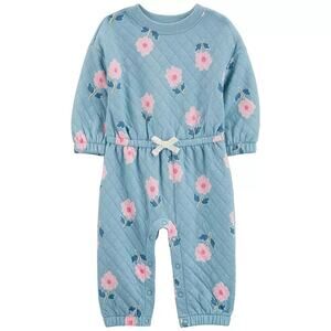 NWT Carter’s Quilted Floral Baby Girl One Piece Romper Jumpsuit Blue Pink 6M